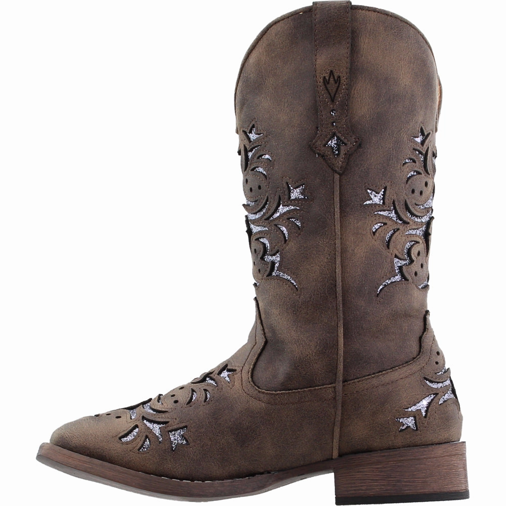 Kennedy Glitter Tooled Inlay Square Toe Pull On Cowboy Boots Quick Drying Urban Traveler Street Ready