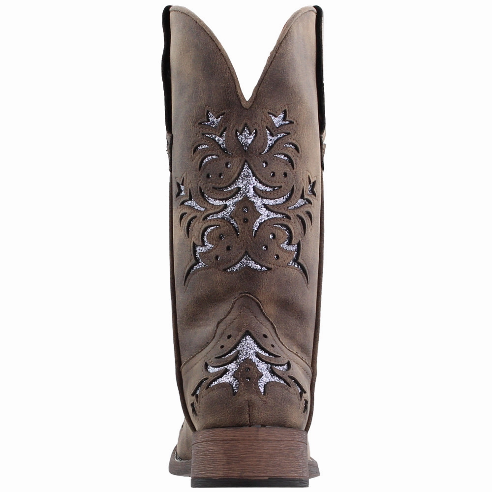 Kennedy Glitter Tooled Inlay Square Toe Pull On Cowboy Boots Seamless Comfort Snow Trekker