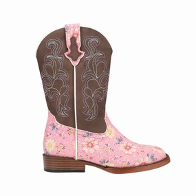 Durable Comfort Breathable Upper Glitter Floral Embroidered Square Toe Cowboy Boots (Little Kid)