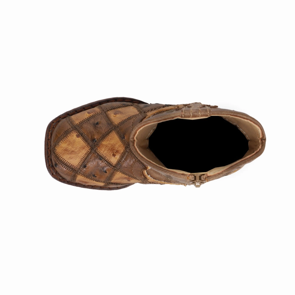 Protective Finish Morning Walk Bird Blocks Checkered Square Toe Cowboy Boots (Toddler)