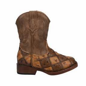 Good Traction Bird Blocks Checkered Square Toe Cowboy Boots (Toddler)