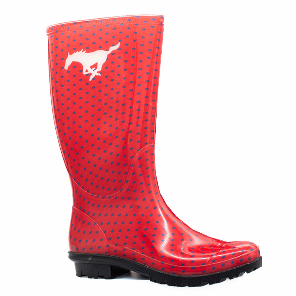Southern Methodist University Polka Dot Round Toe Rain Boots Eco Material Snowy Path