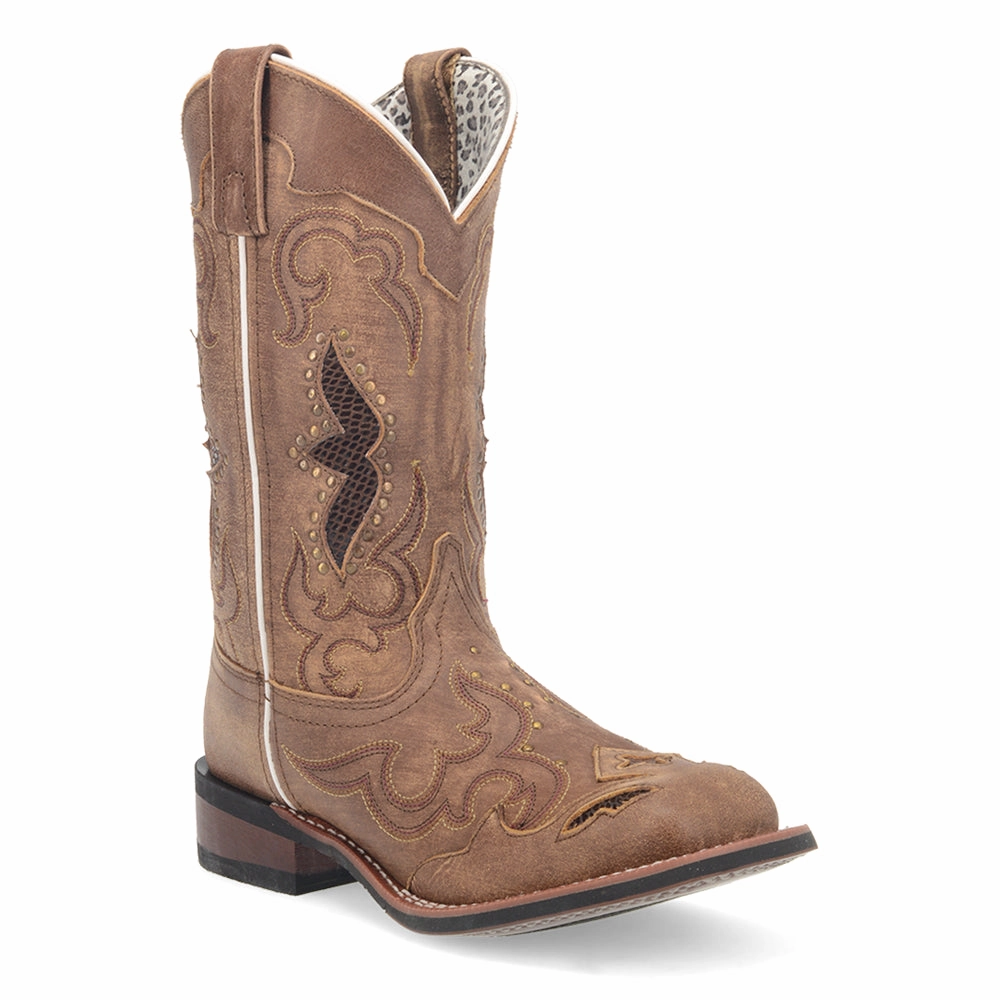 Spellbound Studded Tooled Inlay Embroidered Square Toe Cowboy Boots Dynamic Arch Support Durable Shell Cold Climate