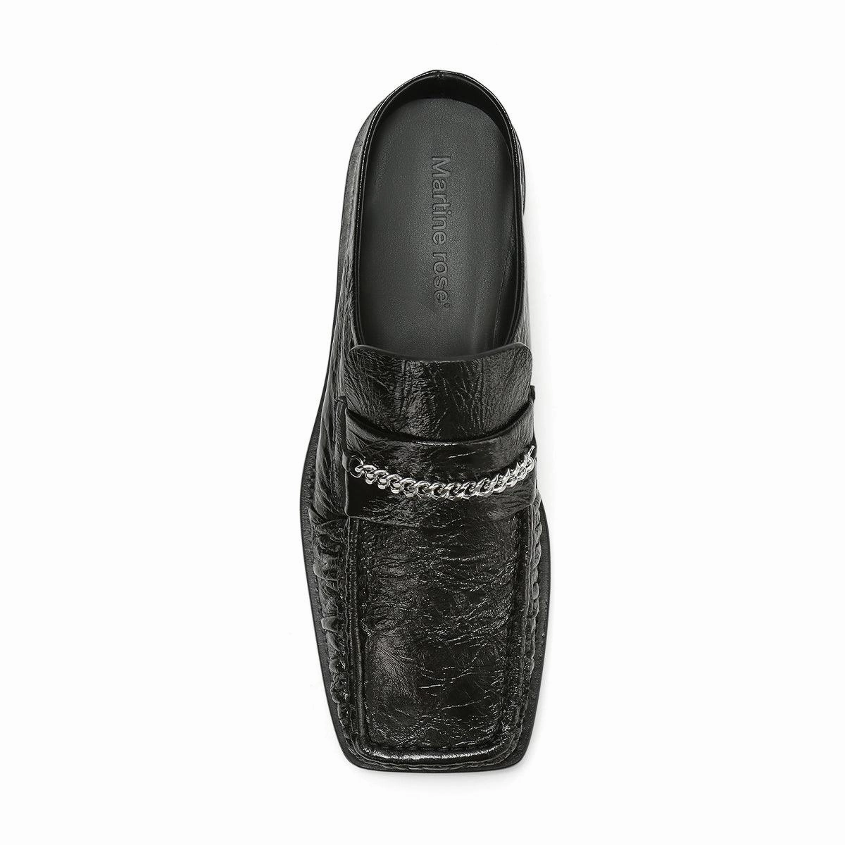 Square Toe Mule 'Black High Shine' Adjustable Tongue