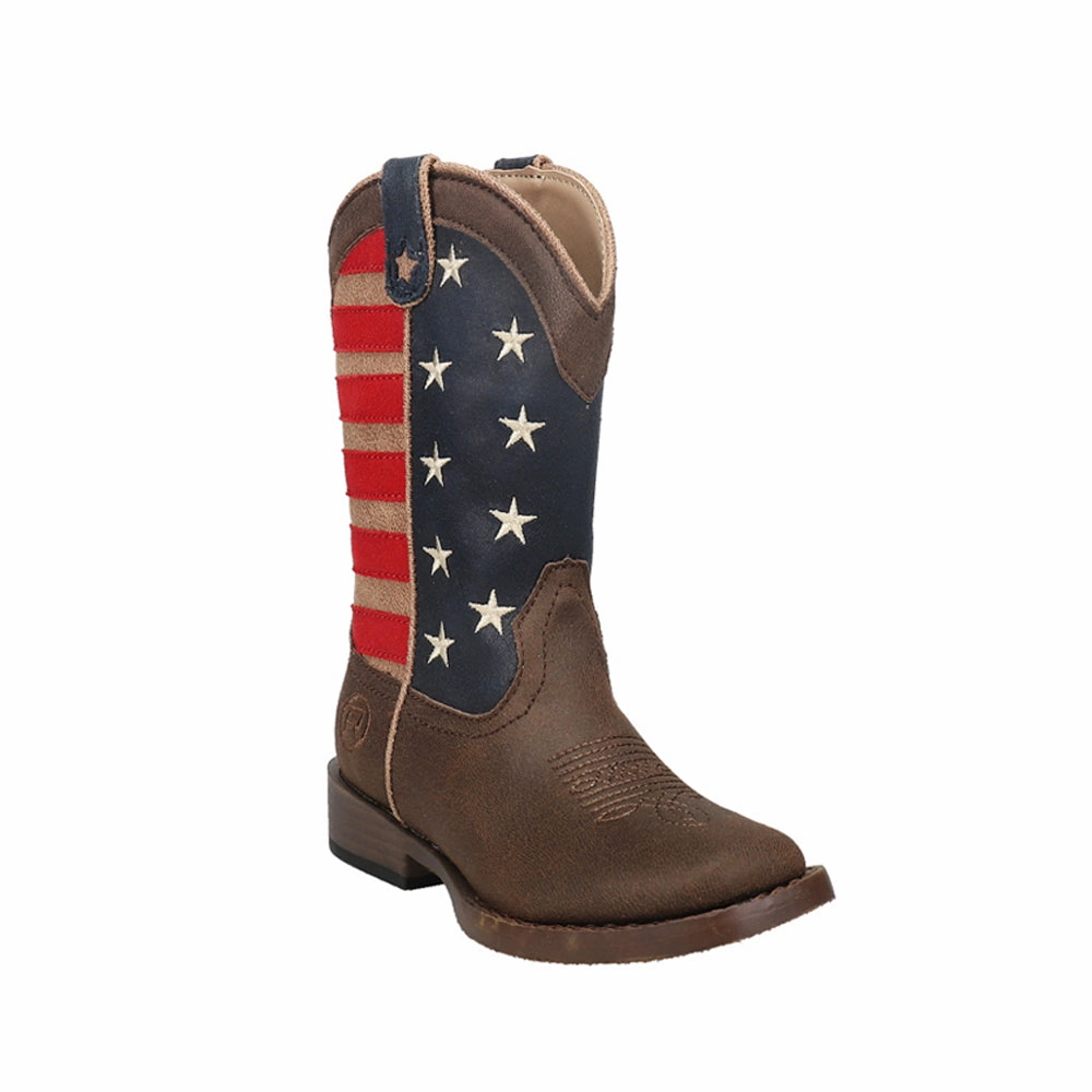Comfort Lining Adventure Seeker Durable Shell Cold Climate American Patriotic Square Toe Cowboy Boots (Little Kid)