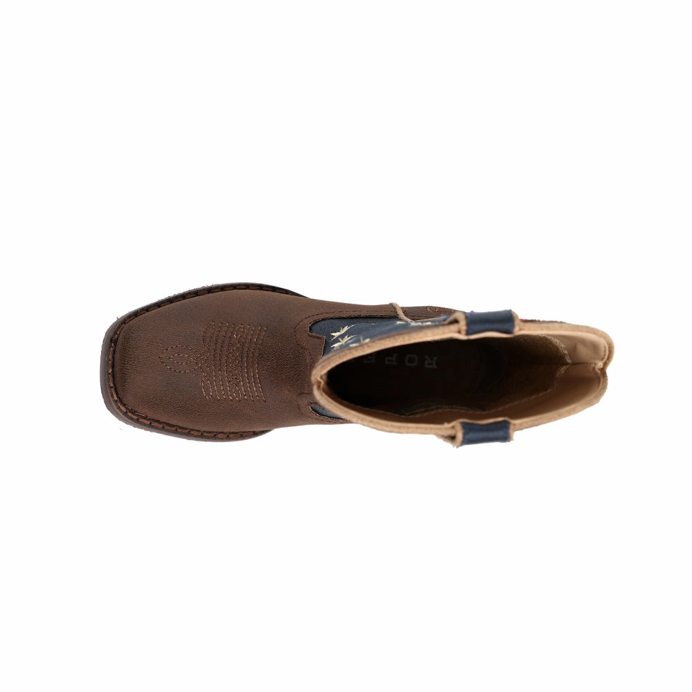 American Patriotic Square Toe Cowboy Boots (Little Kid) Easy to Wear Pull Tab