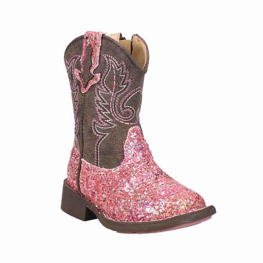 Aztec Glitter Square Toe Cowboy Boots (Toddler) Water Wall