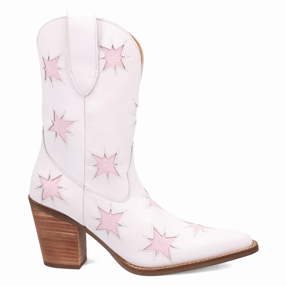 Horse Riding Starburst Tooled Inlay Snip Toe Pull On Cowboy Booties