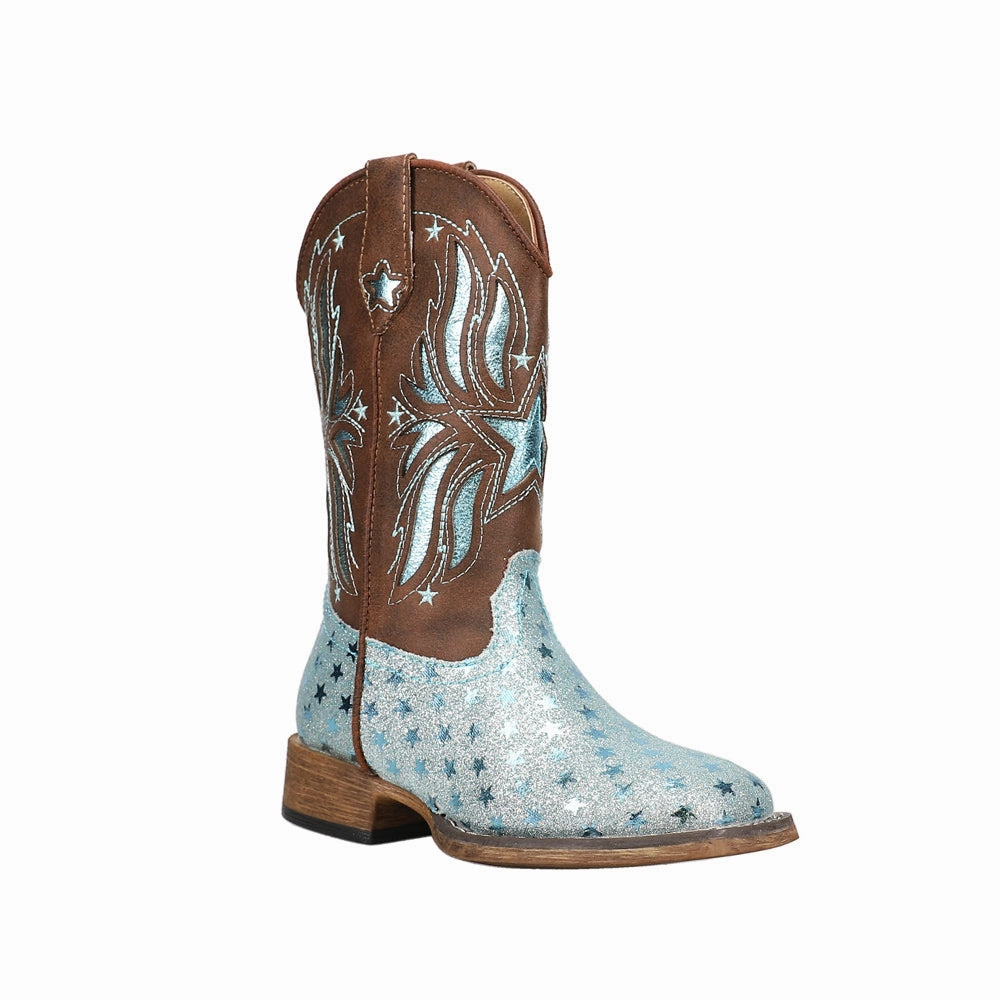 Textile Lining Starlet Tooled Inlay Square Toe Cowboy Boots (Little Kid)