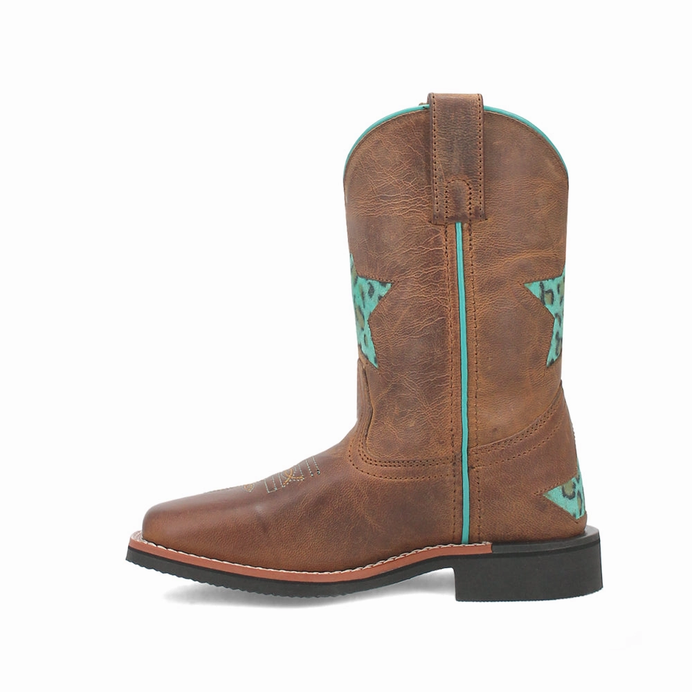 Winter Scene Outdoor Tough Starr Tooled Inlay Leopard Square Toe Cowboy Boots (Little Kid-Big Kid)