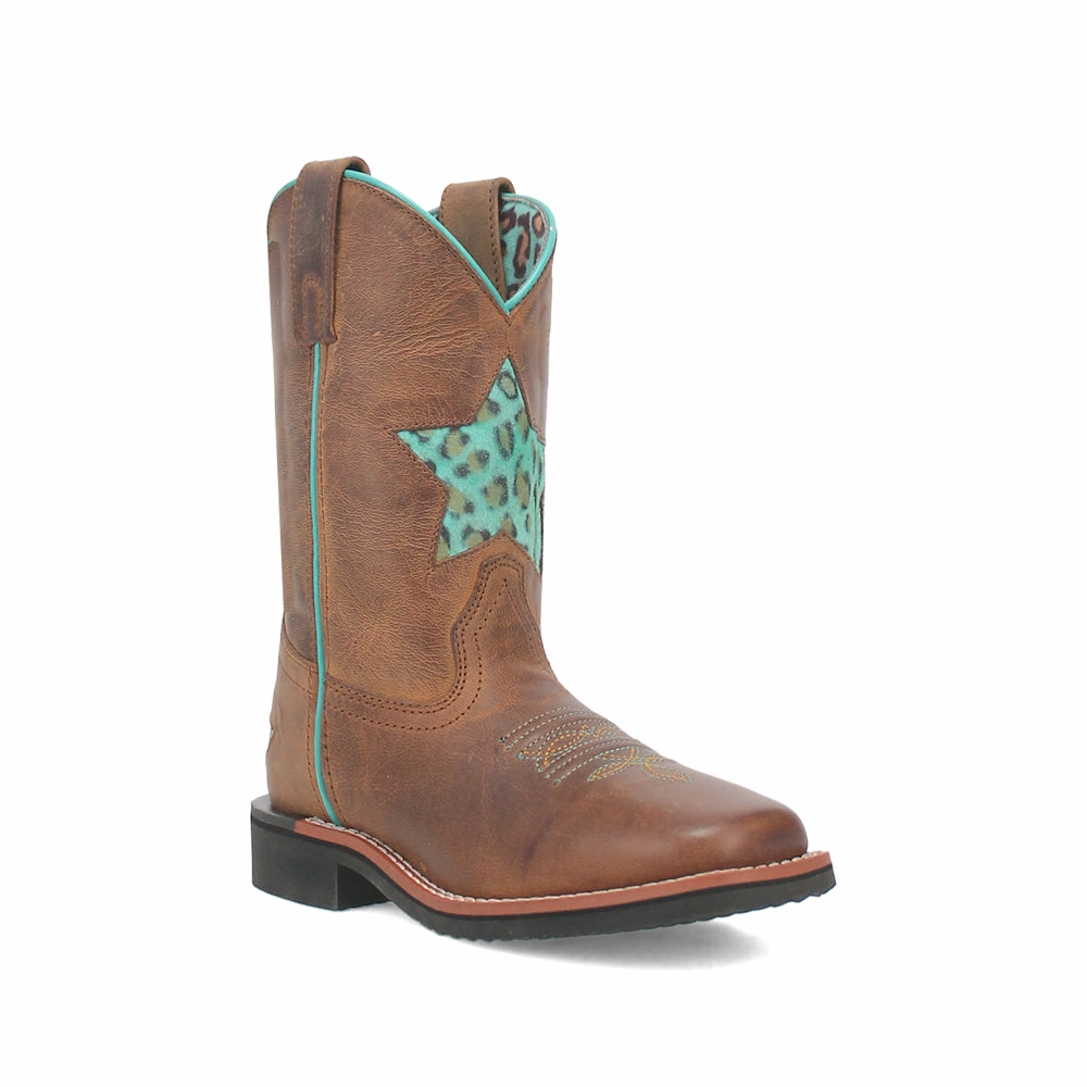 Flexible Frame Rough Terrain Vintage Style Starr Tooled Inlay Leopard Square Toe Cowboy Boots (Little Kid-Big Kid)