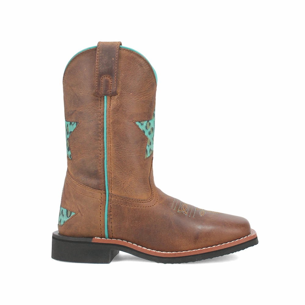 Walking Cold-resistant Starr Tooled Inlay Leopard Square Toe Cowboy Boots (Little Kid-Big Kid)