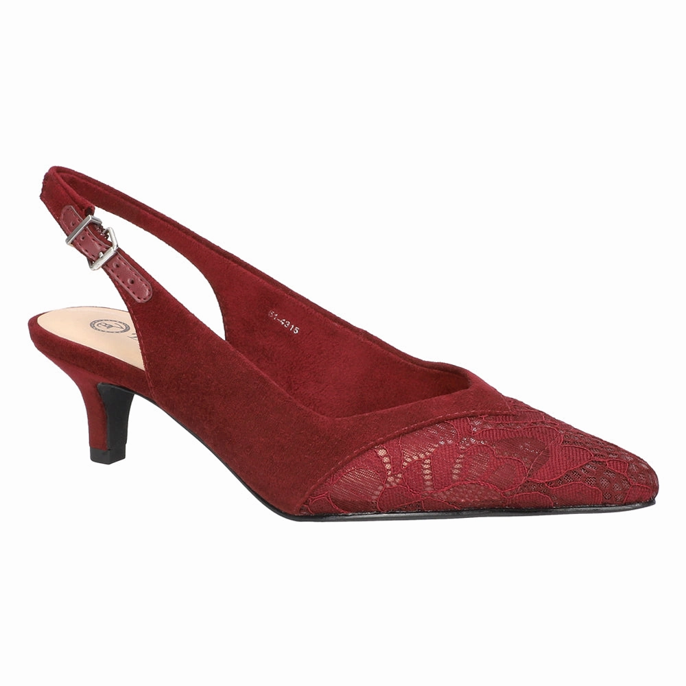 Marquette Kitten Heel Slingback Pumps Gloss Leather Lace Up Design