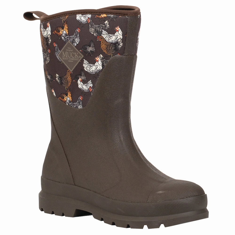 Leather Cool Shock Absorbing Rainy Day Commuter Chore Mid Chicken Graphic Round Toe Pull On Boots