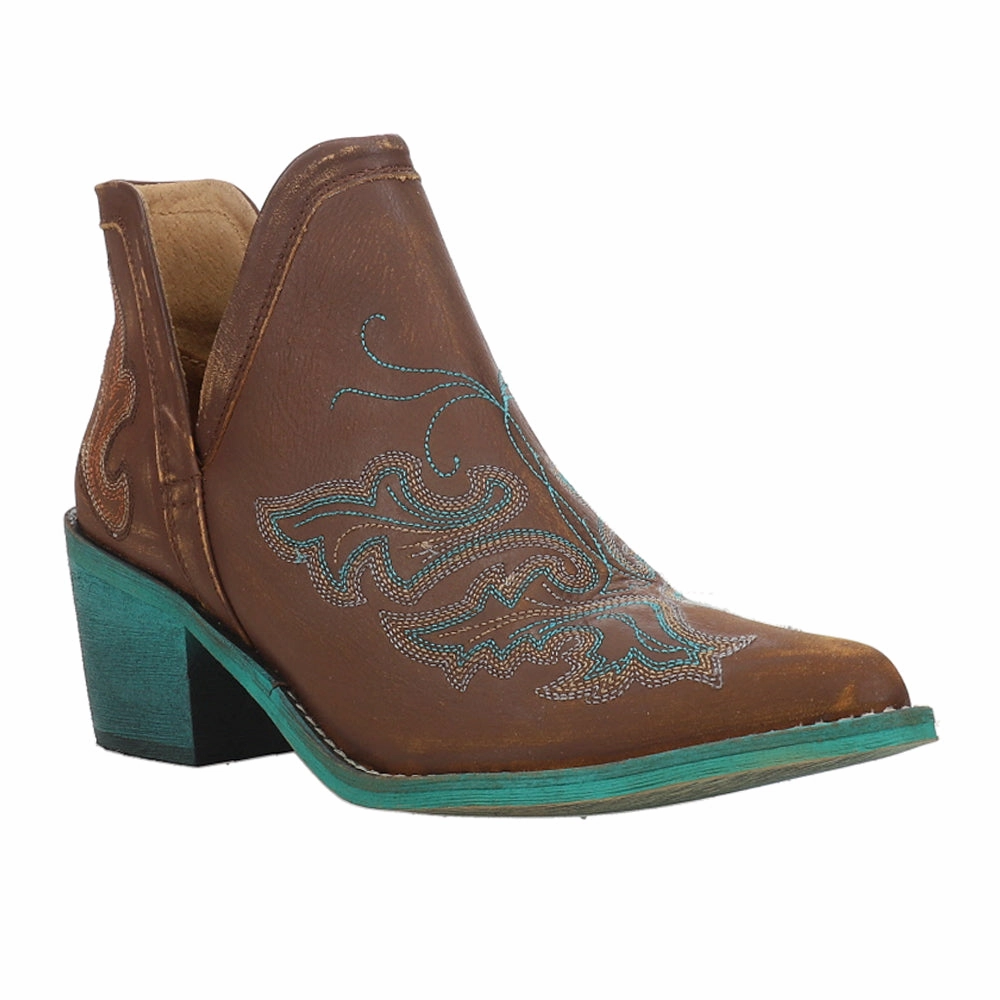 Embroidered Pointed Toe Pull On Cowboy Booties Flexible Material
