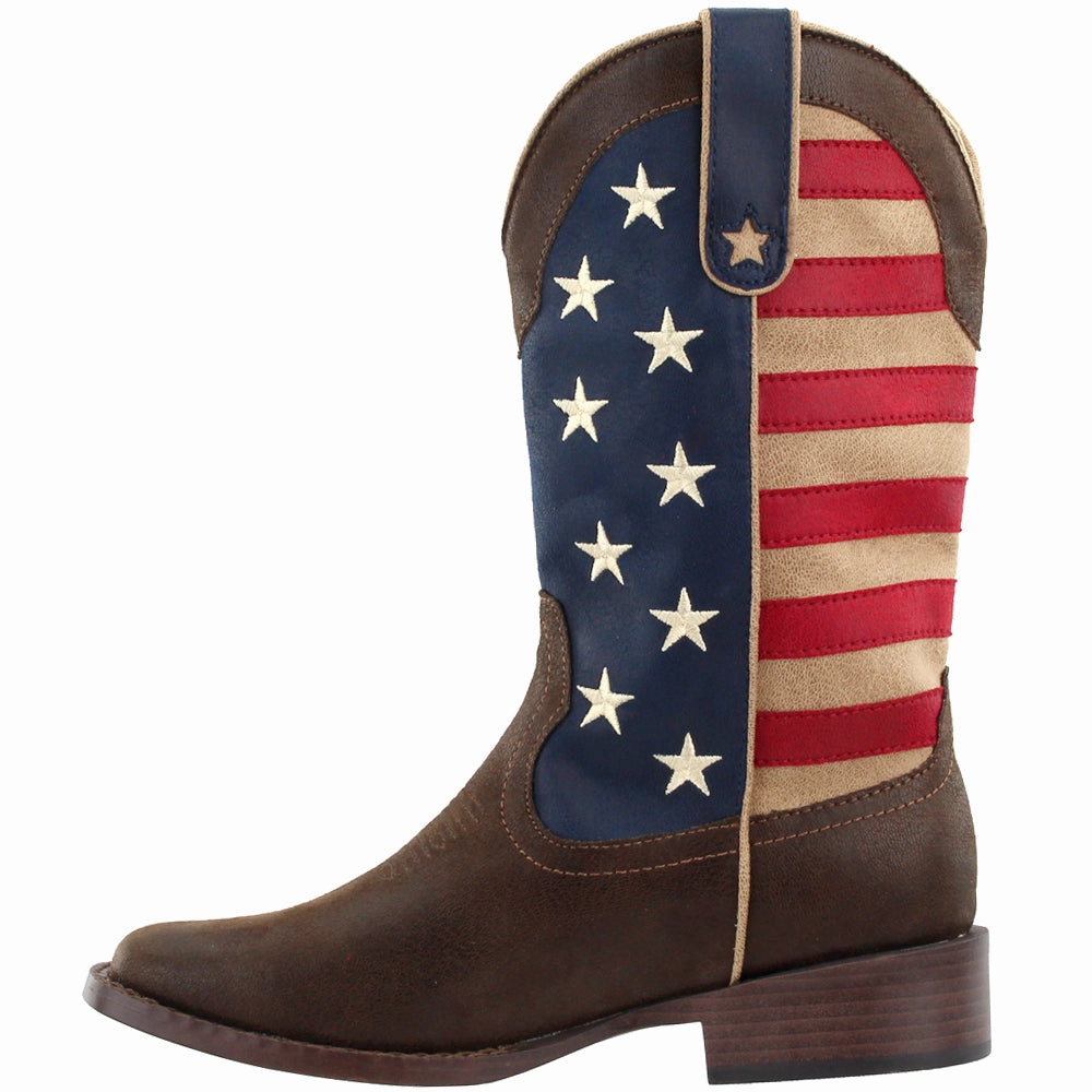 American Patriotic Square Toe Cowboy Boots Retro feel Slip Resistant Rainy Day Commuter