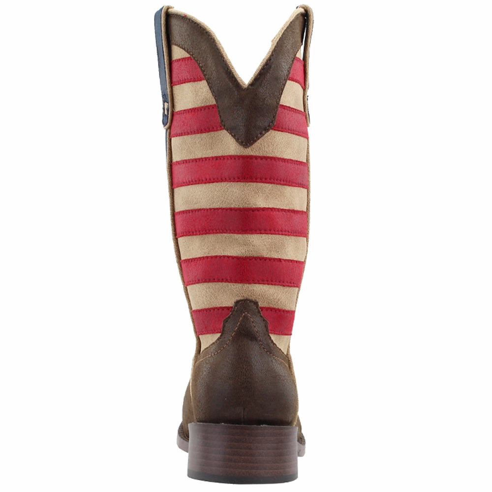 American Patriotic Square Toe Cowboy Boots Flexible