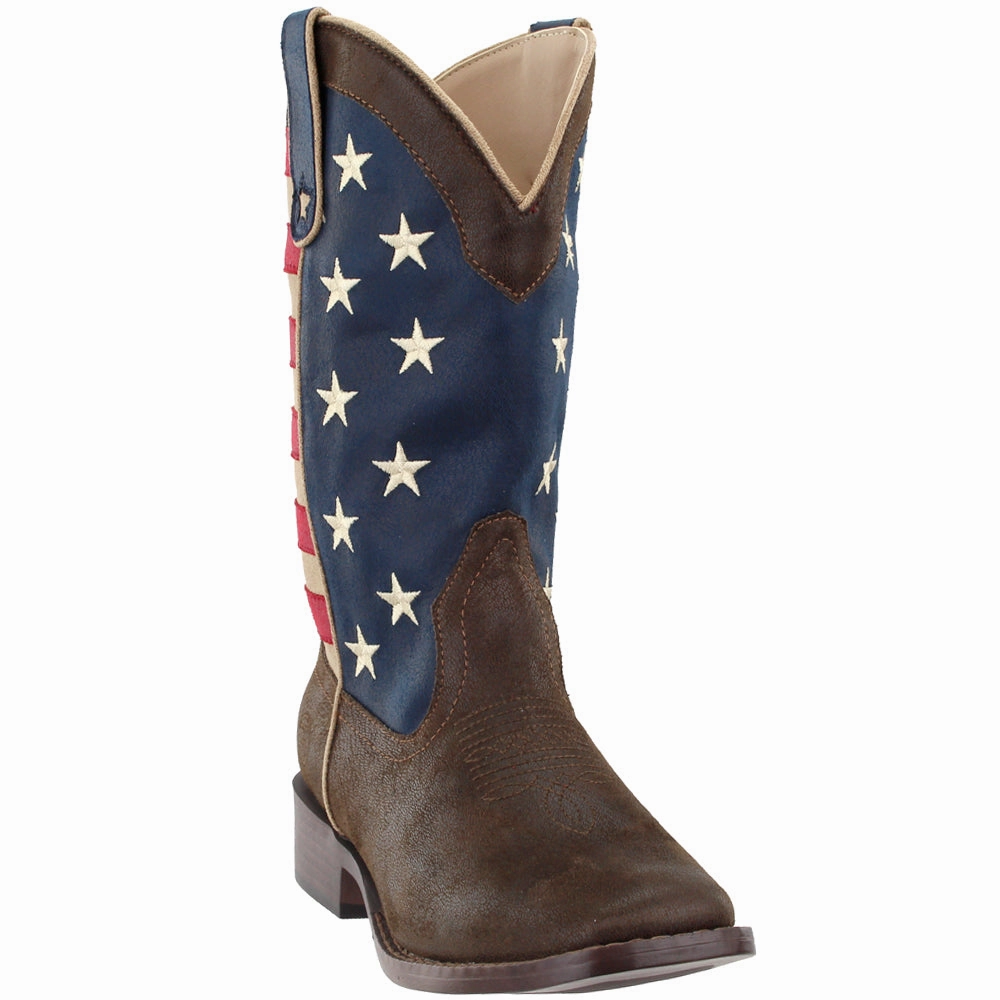 American Patriotic Square Toe Cowboy Boots Stable Compact Frame