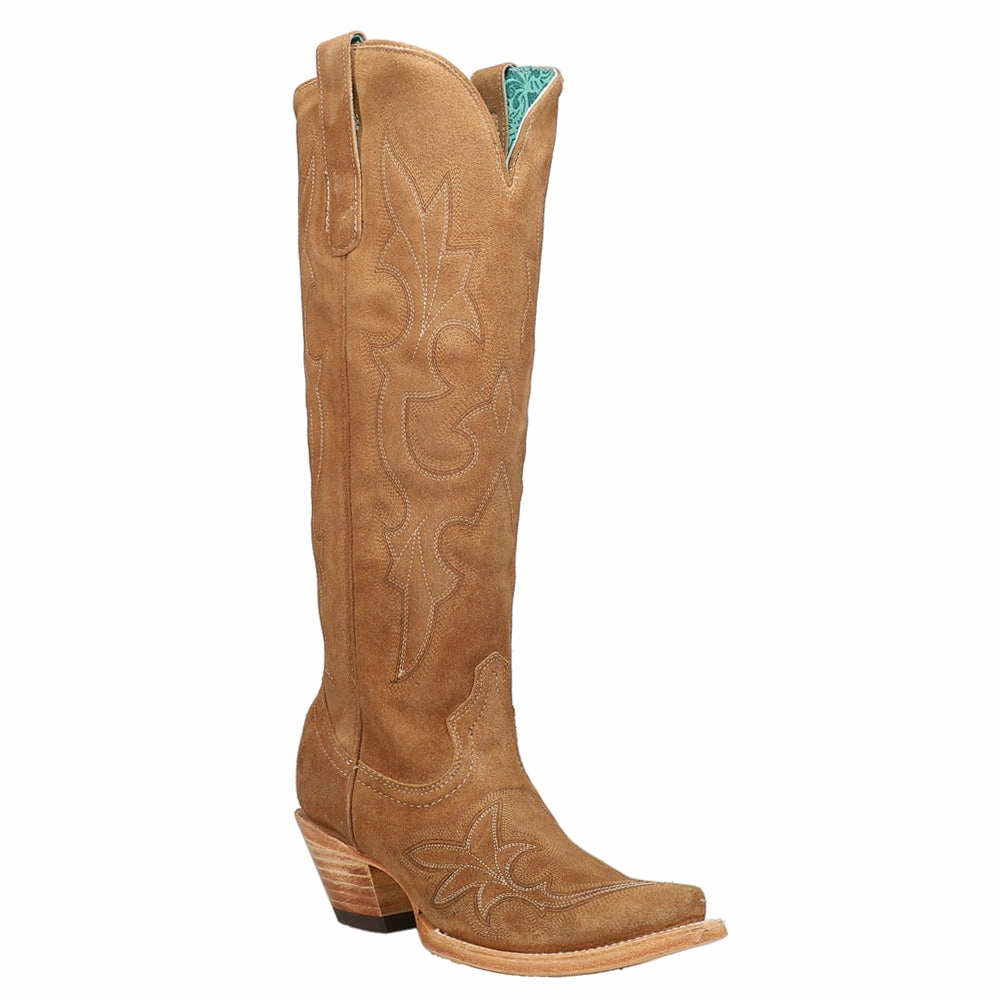 Western Style Low Profile Rainy Day Commuter Suede Embroidered Tall Snip Toe Cowboy Boots