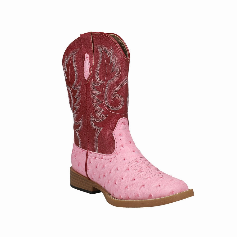 Bumps Faux Ostrich Square Toe Cowboy Boots (Little Kid) High Traction Morning Walk