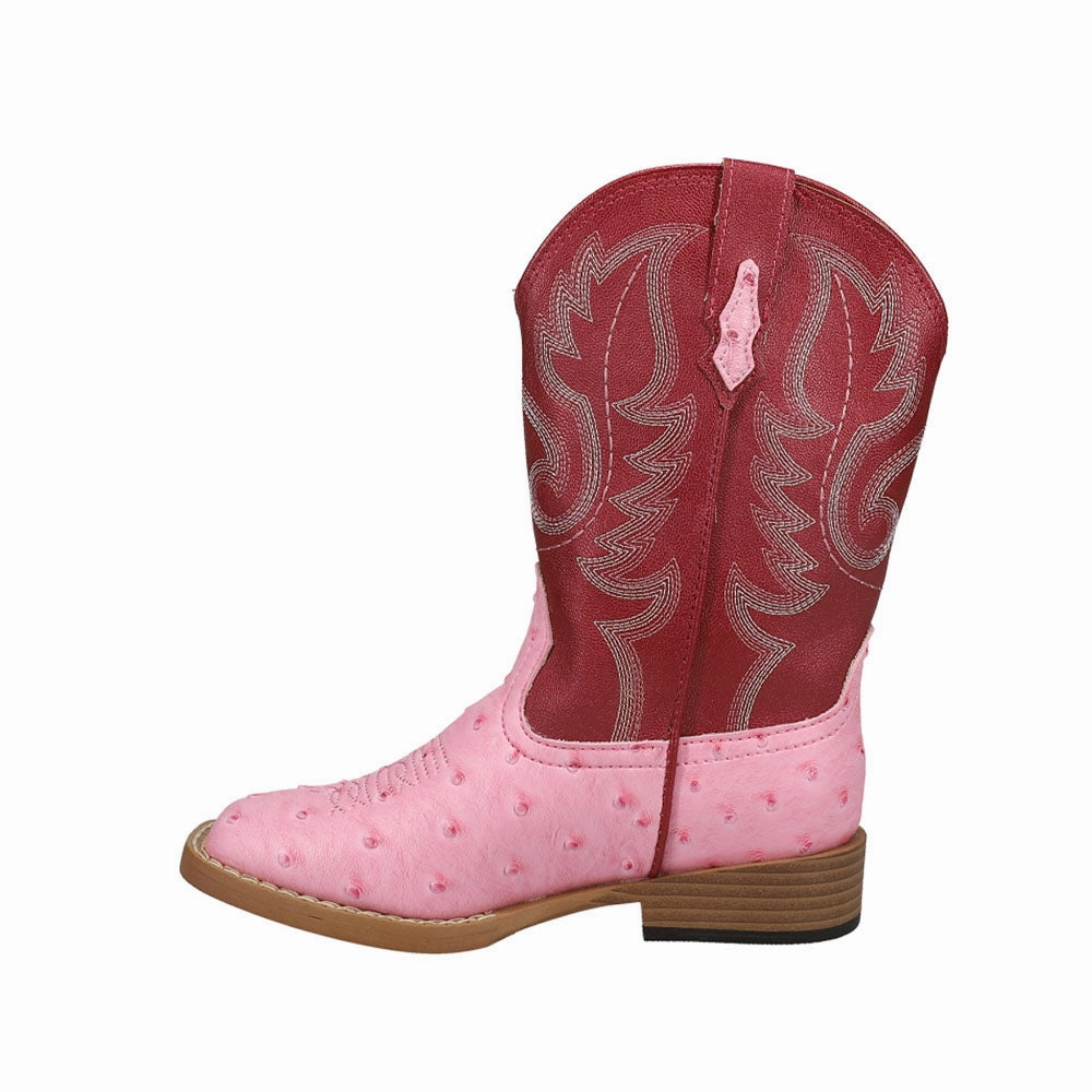 Bumps Faux Ostrich Square Toe Cowboy Boots (Little Kid) Insulated Weather Resistant User