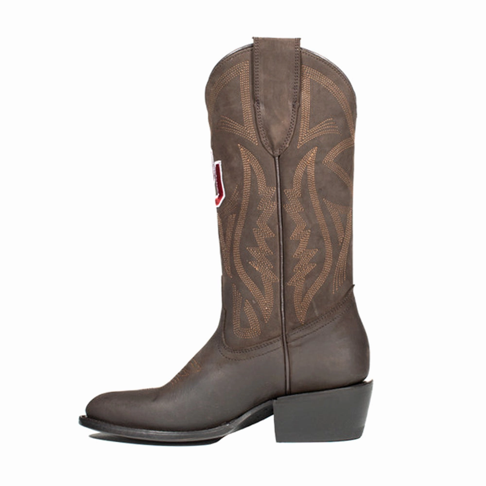 University of Oklahoma Embroidered Round Toe Pull On Cowboy Boots Neutral design Shear Warm