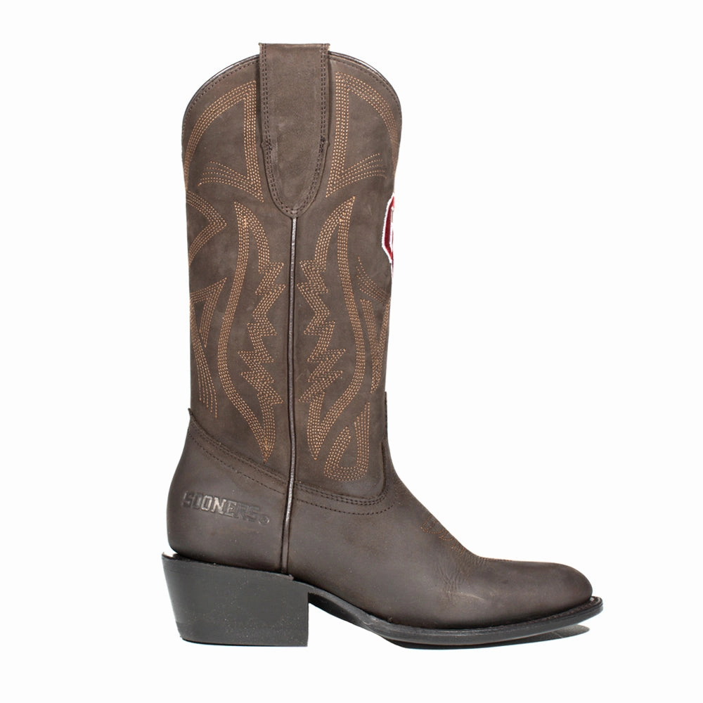 University of Oklahoma Embroidered Round Toe Pull On Cowboy Boots Arch support