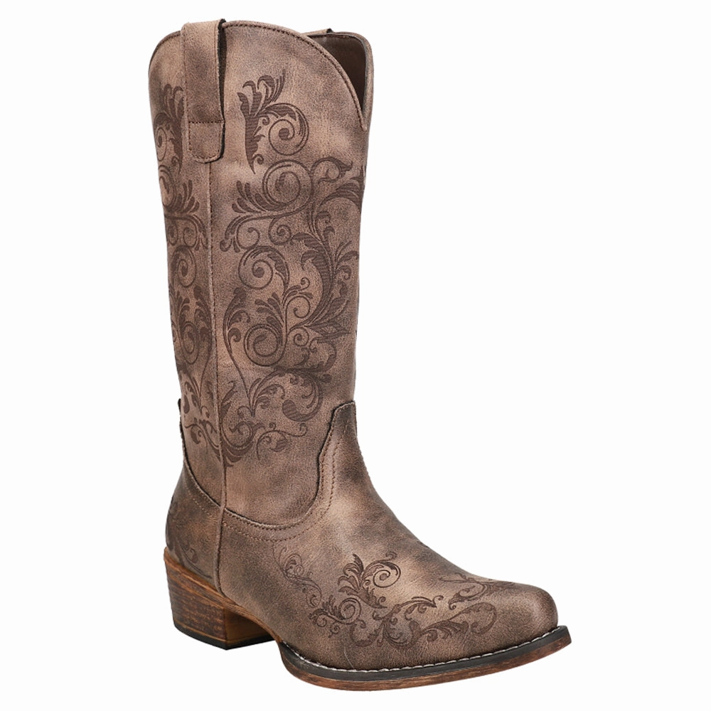 Tall Stuff Embroidery Snip Toe Cowboy Boots Side zipper Waterproof Morning Walk