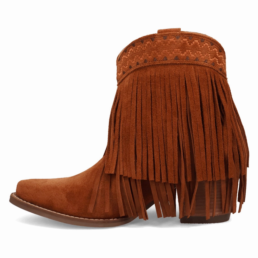Daily Movement Flat Form Tapadero Southwest Fringe Snip Toe Cowboy Booties