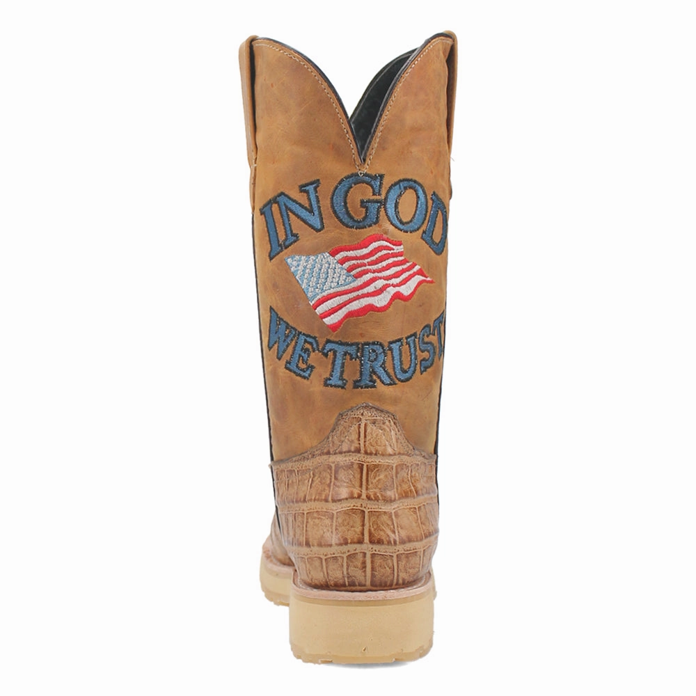 Patriot Embroidered Croc Print Round Toe Cowboy Boots Anti Static Finish