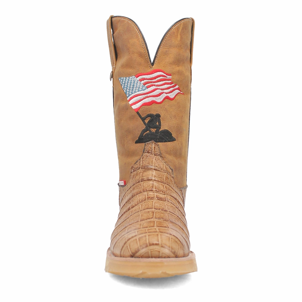 Patriot Embroidered Croc Print Round Toe Cowboy Boots Adjustable Strap System