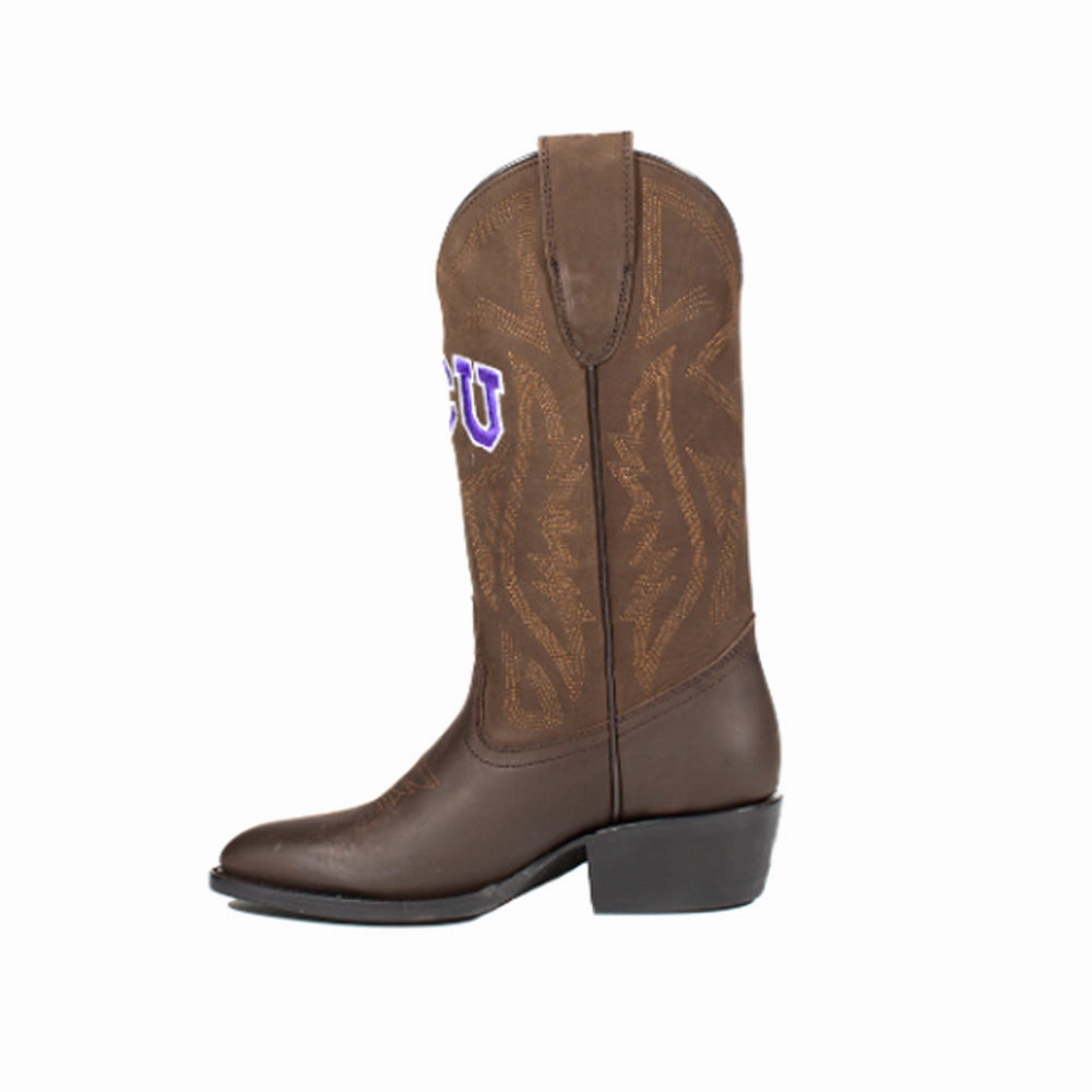 Padded Interior Weekend Camping Shock Absorbing Texas Christian University Embroidered Round Toe Pull On Cowboy Boots