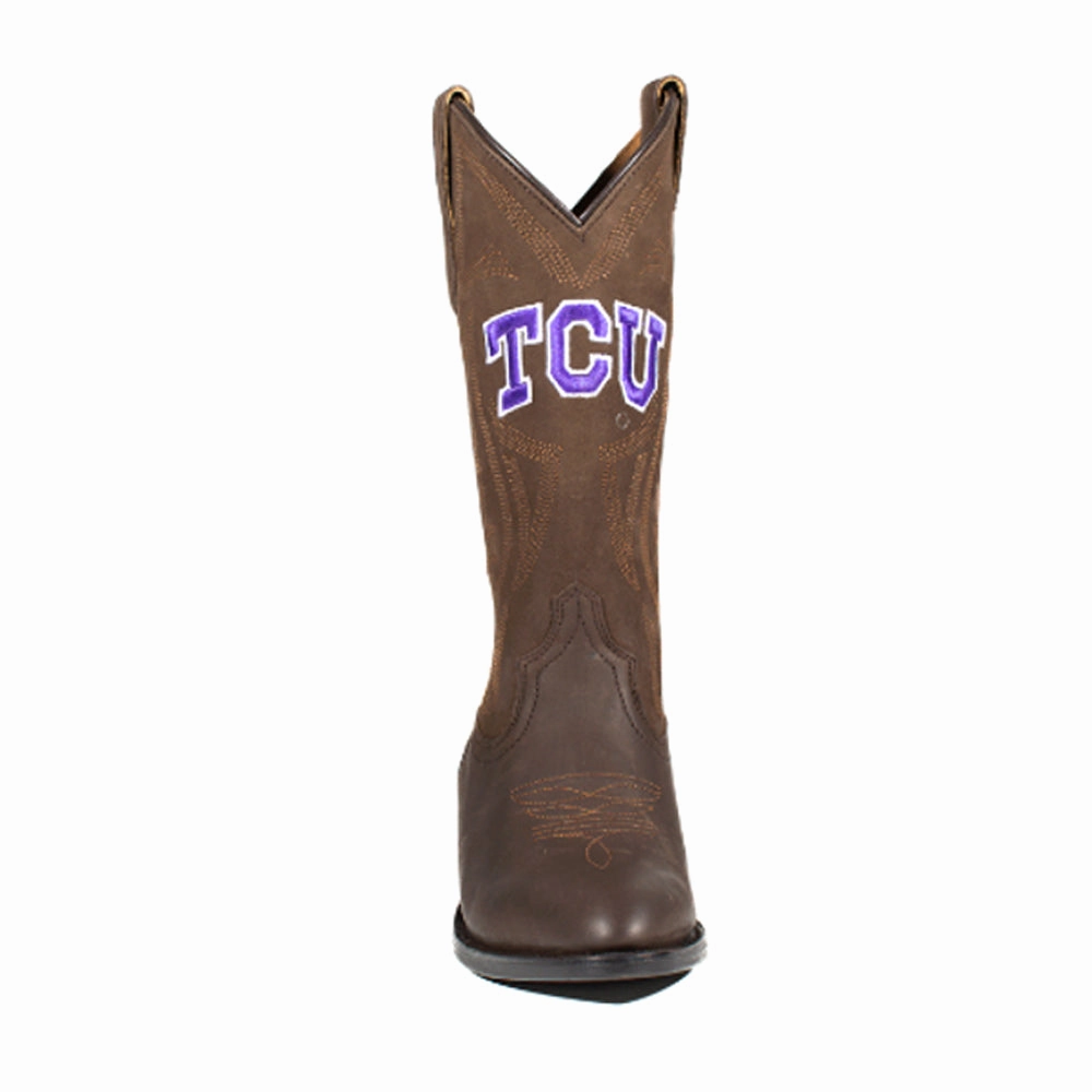 Cool Weather Texas Christian University Embroidered Round Toe Pull On Cowboy Boots