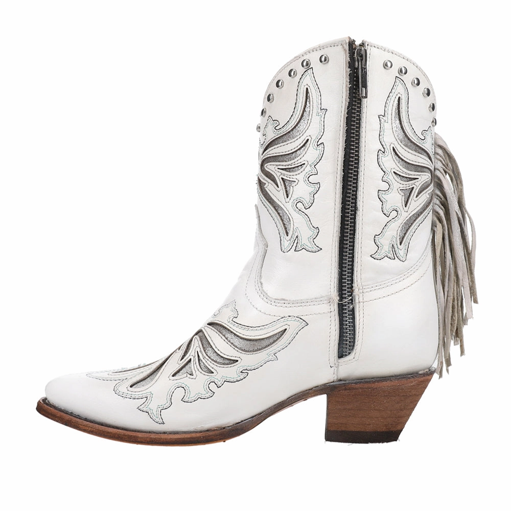 Tooled Inlay Fringe Pointed Toe Cowboy Booties Protective Design Stable base