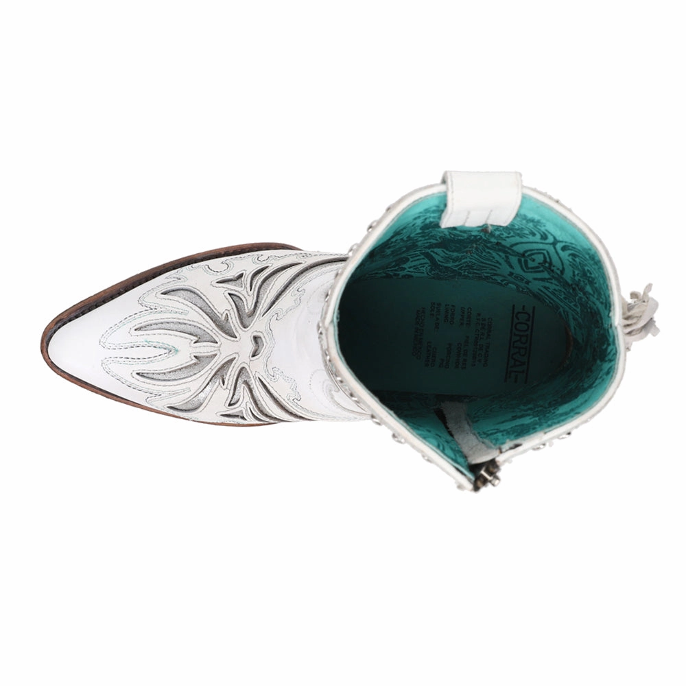 Support Cushion Tooled Inlay Fringe Pointed Toe Cowboy Booties