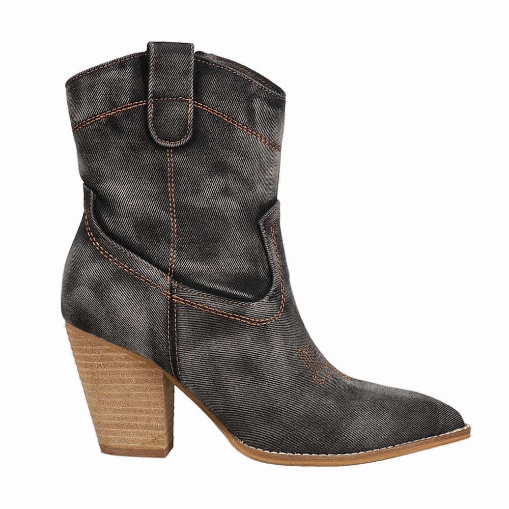 Friends In Low Places Embroidery Pointed Toe Cowboy Booties Equestrian Padded Collar Support