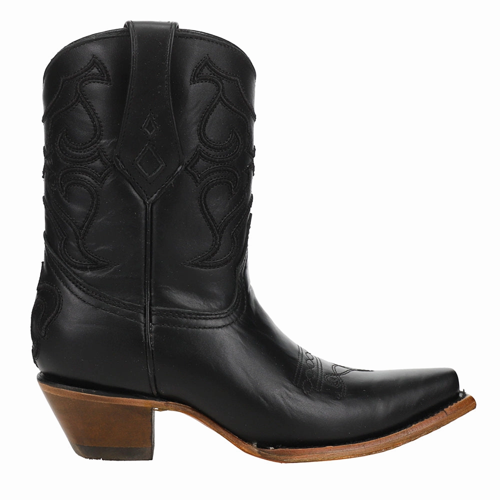 Pull Tab Black Embroidery Snip Toe Cowboy Booties