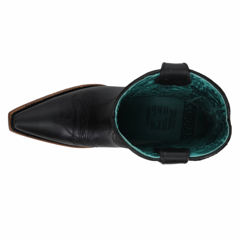 Black Embroidery Snip Toe Cowboy Booties Flexible Frame Remote Hiking Waterproof Protection