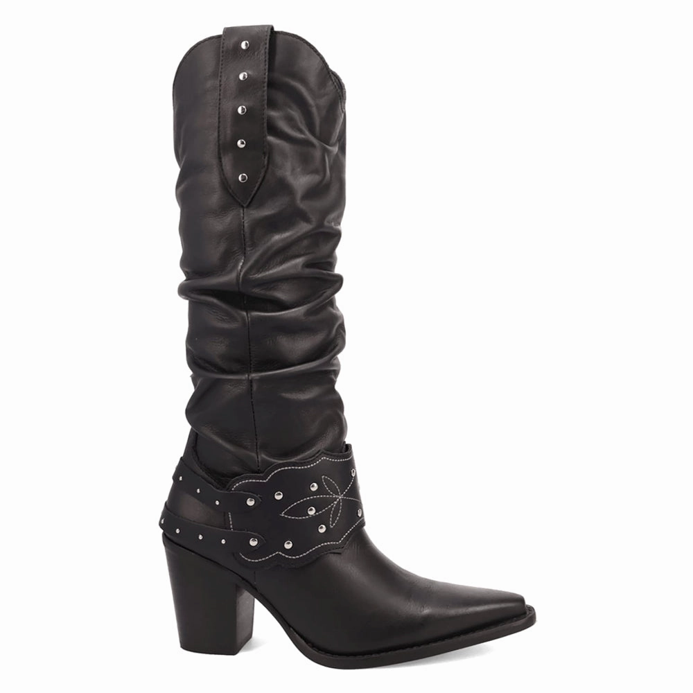 british retro Traction Enhanced Base Grit N' Grace Slouchy Studded Snip Toe Pull On Cowboy Boots