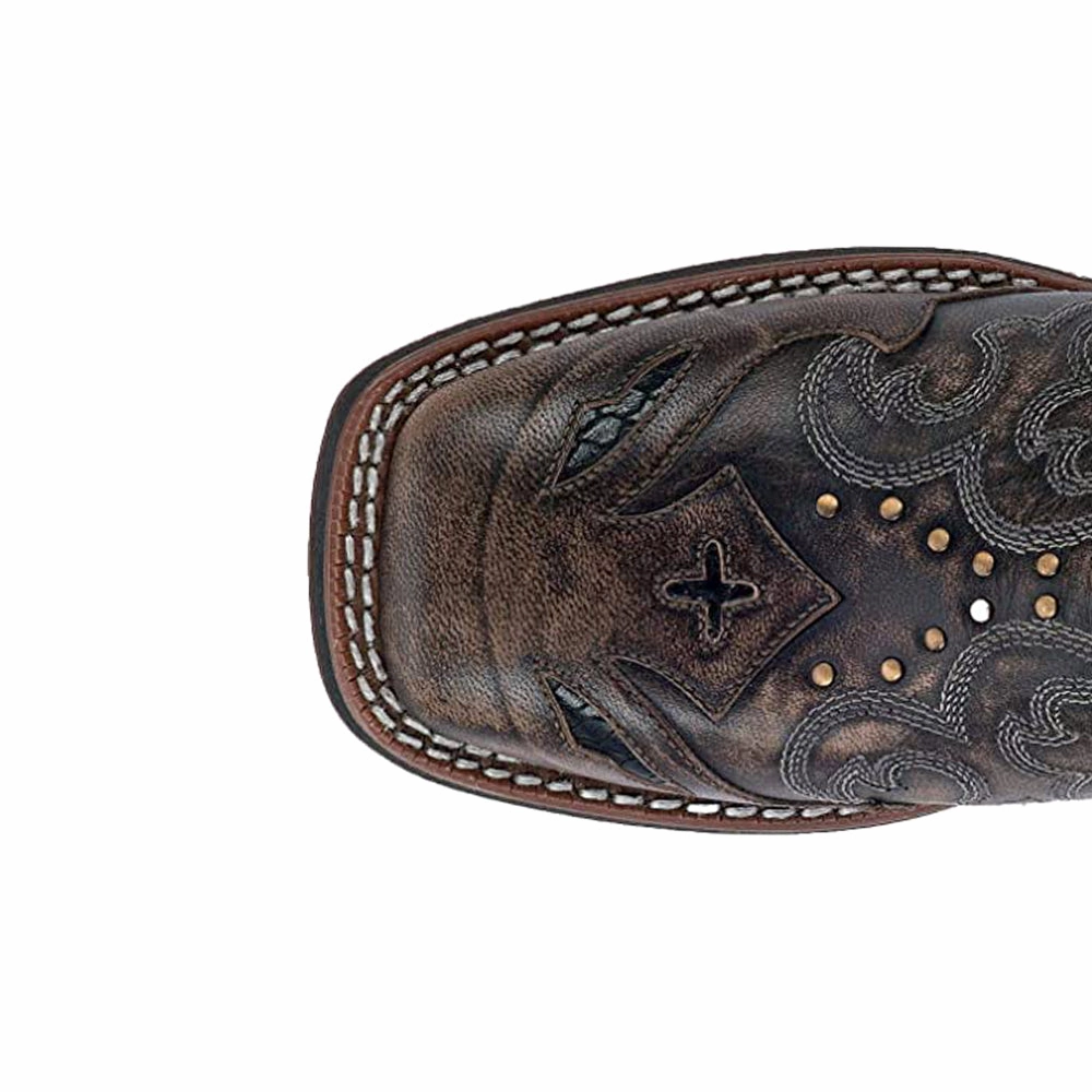 Insulated Rural Traveler Rugged Built Mountain Climber Spellbound Studded Tooled Inlay Embroidered Square Toe Cowboy Boots