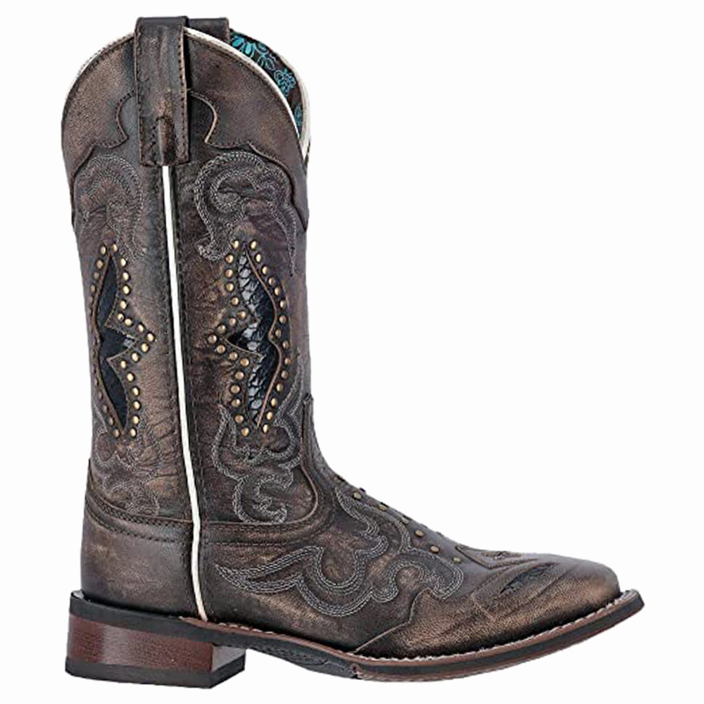 Shock Absorbing Urban Traveler Slip-On Style Spellbound Studded Tooled Inlay Embroidered Square Toe Cowboy Boots