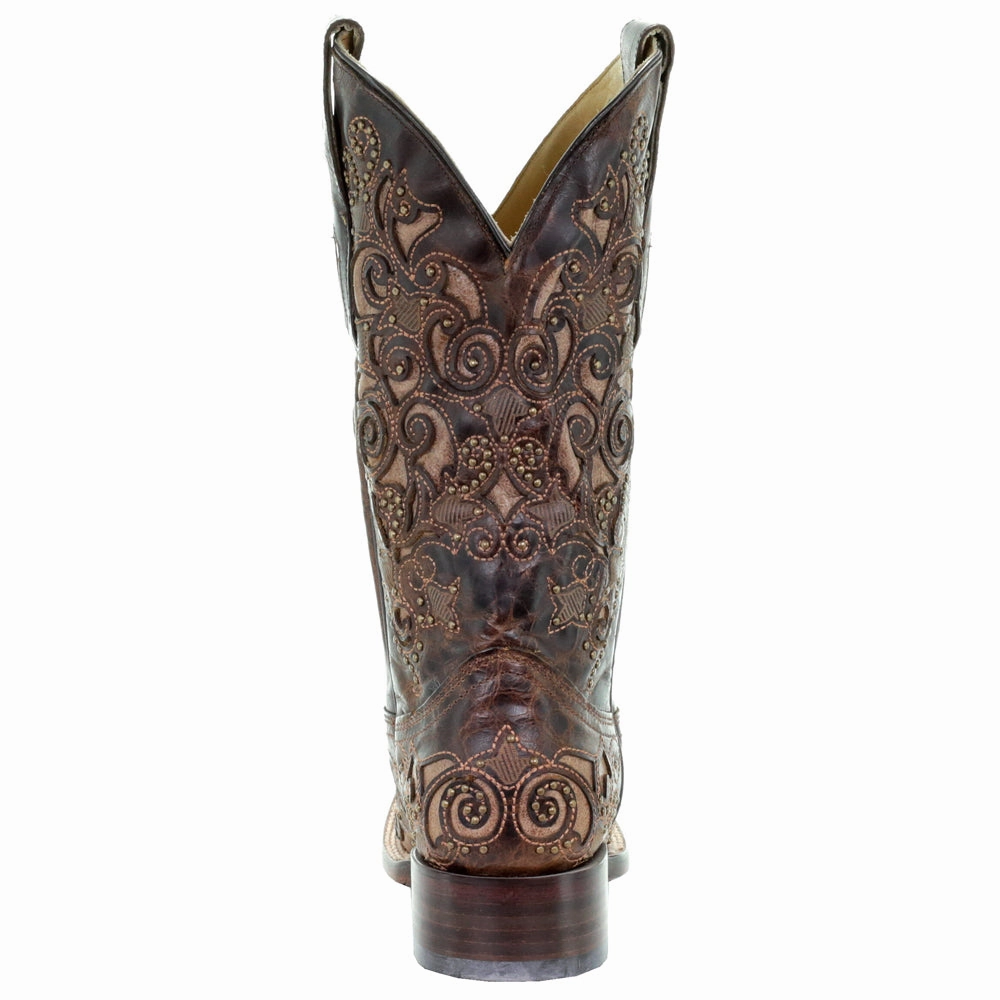 ArchSupport Slim Line Embroidered Tooled Inlay Square Toe Pull On Cowboy Boots