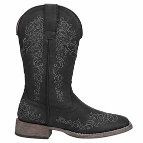 Riley Scroll Embroidered Square Toe Cowboy Boots Quiet Sole Built For Comfort