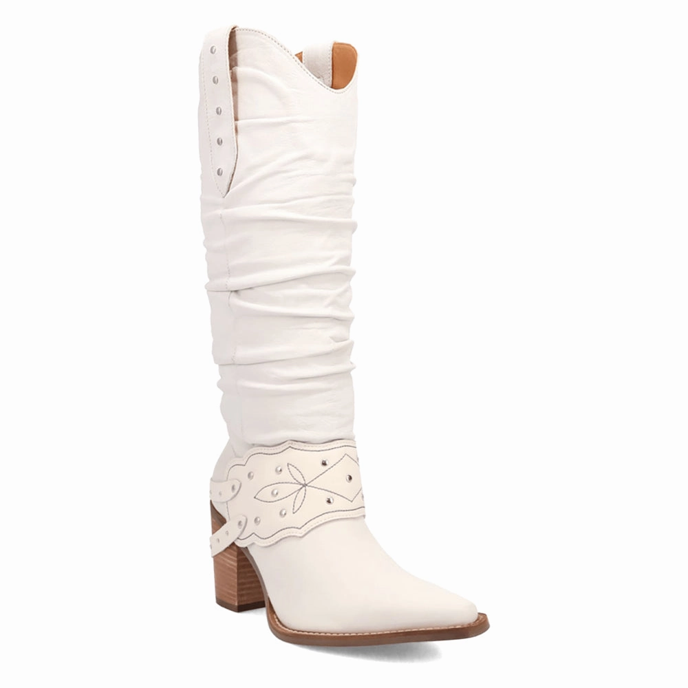 Suede Feel Grit N' Grace Slouchy Studded Snip Toe Pull On Cowboy Boots