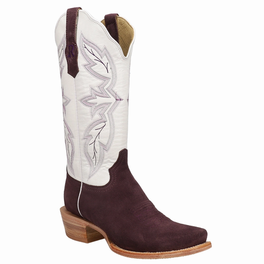 Comfortable Feeling Thermal Core Snowy Path Rough Out Plum Embroidered Narrow Square Toe Cowboy Boots