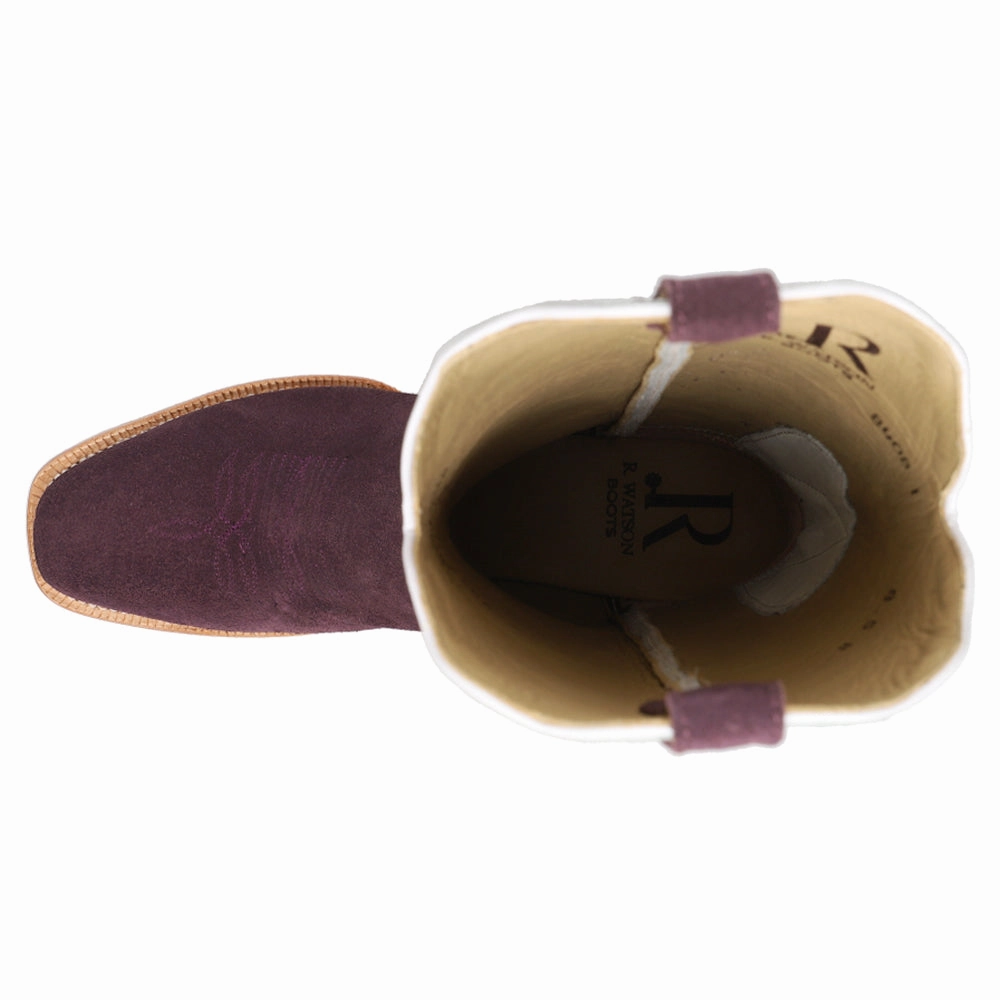 Rough Out Plum Embroidered Narrow Square Toe Cowboy Boots Non Slip Tread Pattern