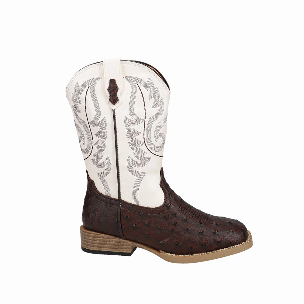 Reinforced Form Backcountry Camper Abrasion Resistant Lace Bumps Faux Ostrich Square Toe Cowboy Boots (Little Kid)