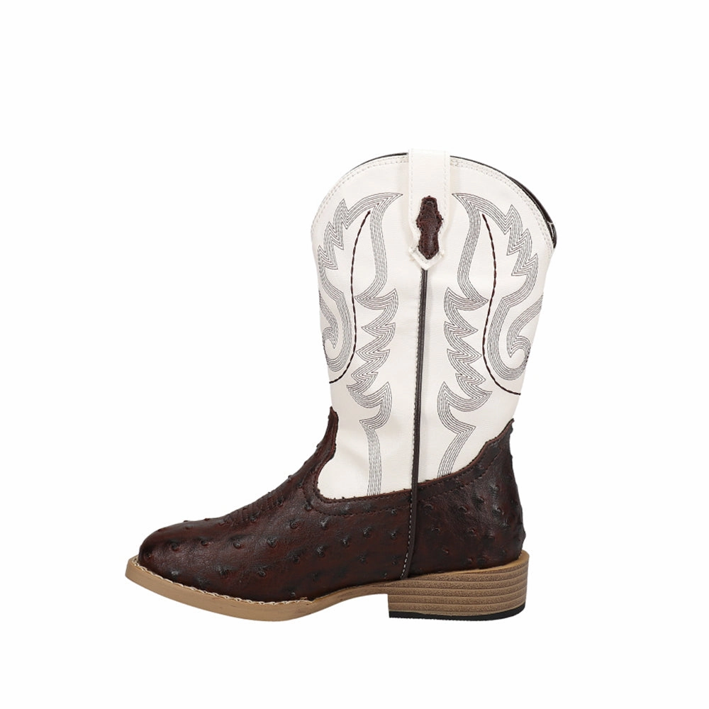 Ankle Support Bumps Faux Ostrich Square Toe Cowboy Boots (Little Kid)