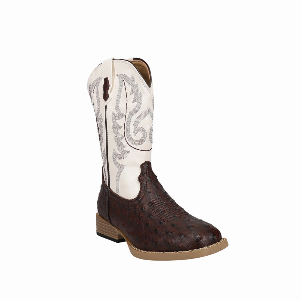 Bumps Faux Ostrich Square Toe Cowboy Boots (Little Kid) Adjustable Strap Mechanism Seamless Comfort All Day Wear