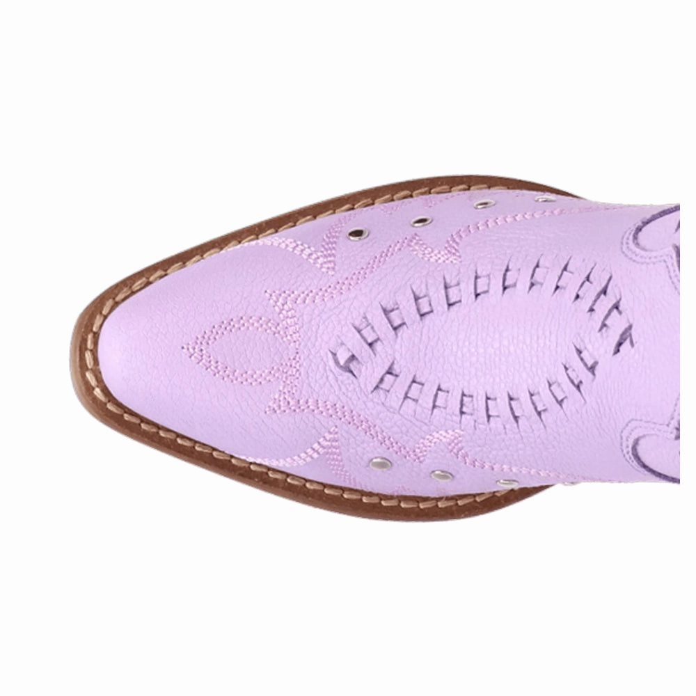 Pretty N' Pink Embroidered Studded Snip Toe Pull On Cowboy Boots Removable